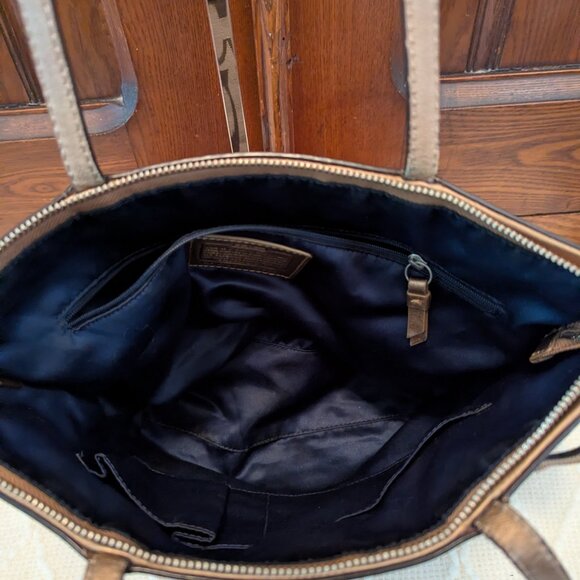 COACH Khaki Signature Legacy Rainbow Stripe Gold Leather Shoulder Tote F15588 - Picture 12 of 12